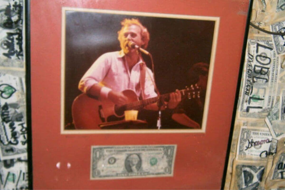 Jimmy Buffett photo and dollar bill at Cabbage Key Restaurant. 