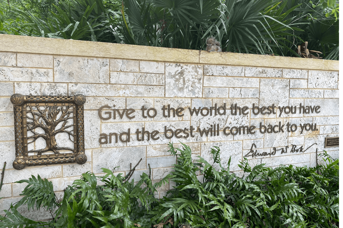 Bok Tower Gardens wall quote by Edward Bok.