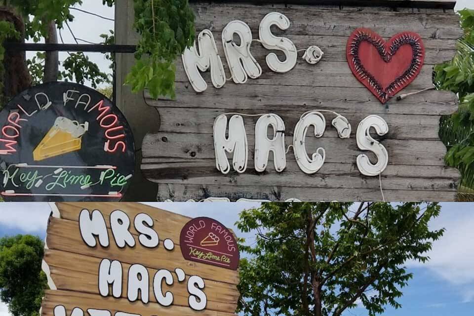 Sign with a heart on it reading Mrs. Mac's Kitchen. 