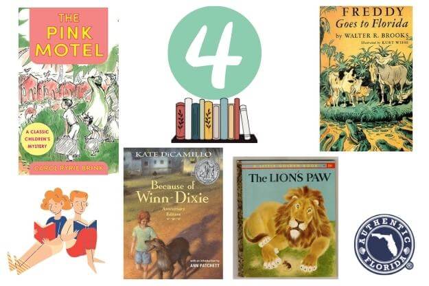 Graphic of 4 classic Florida books recommended by Authentic Florida
