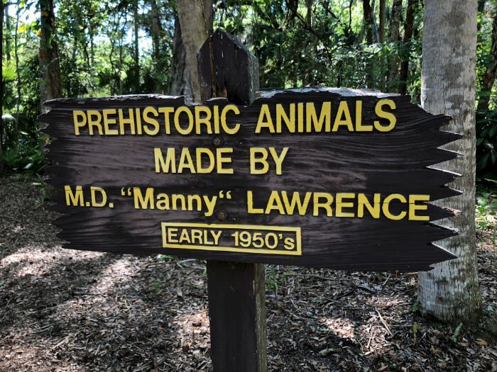 Photo of a sign that says Prehistoric Animals made by M.D. Manny Lawrence early 1950's