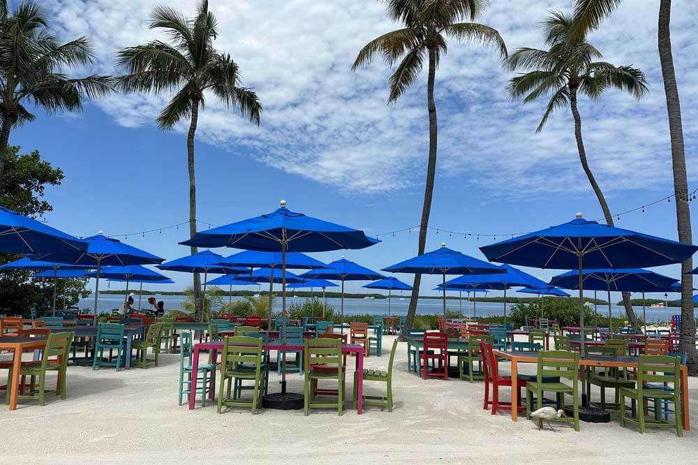The Beach Cafe at Morada Bay waterfront seating. 