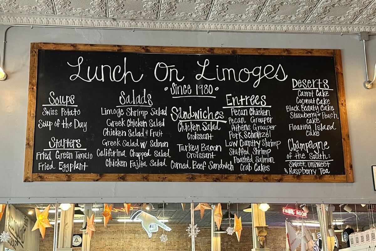 Lunch on Limoges chalkboard menu.