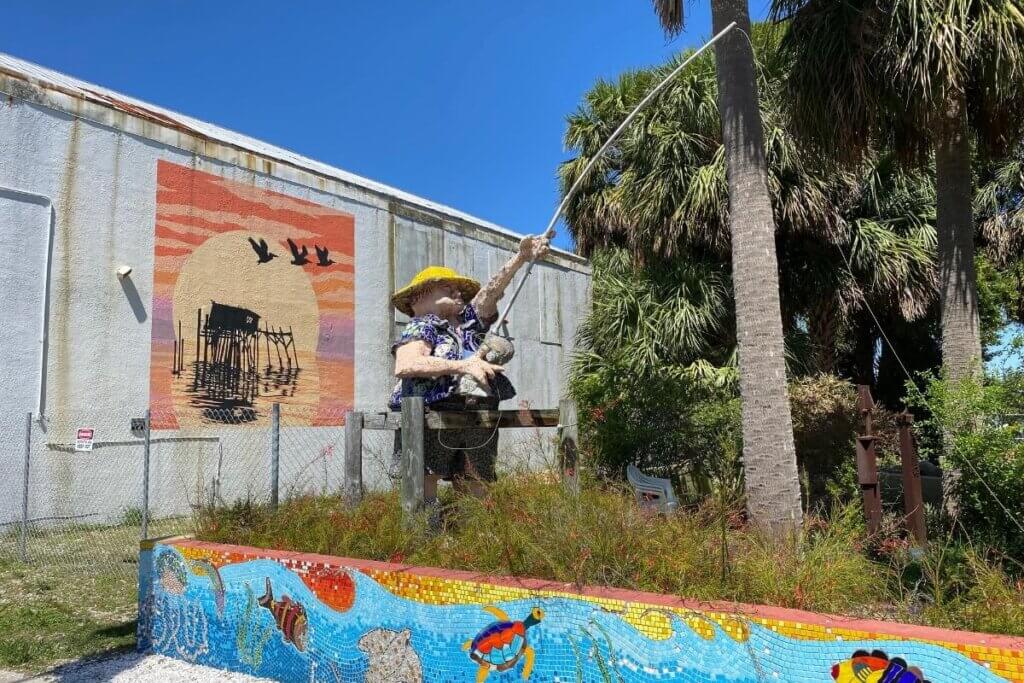 Cedar Key Fisherman mosaic art and wall mural