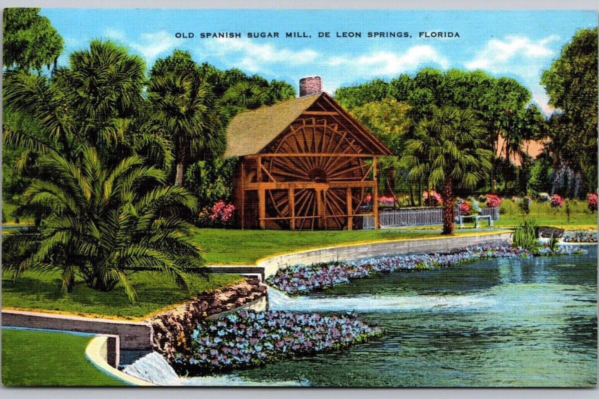 Vintage postcard of Old Sugar Mill in De Leon Springs