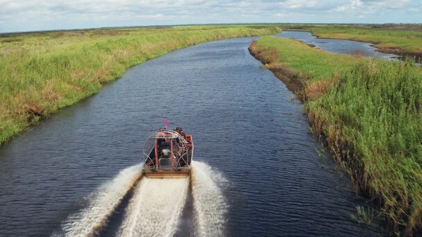 Airboat in a river in Florida 