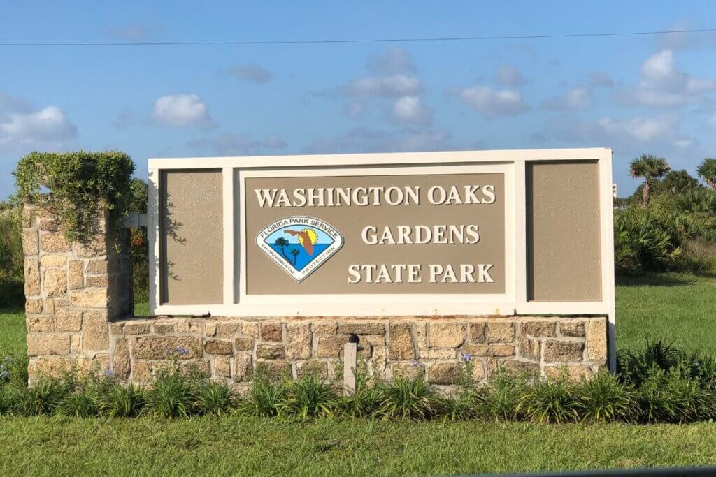 
Washington Oaks Gardens State Park sign on A1A