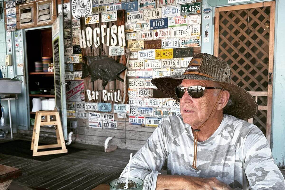 
Jimmy Buffett at Hogfish Bar and Grill near Key West.
