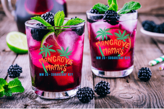 Drinks in cups that read Mangrove Mama's. 