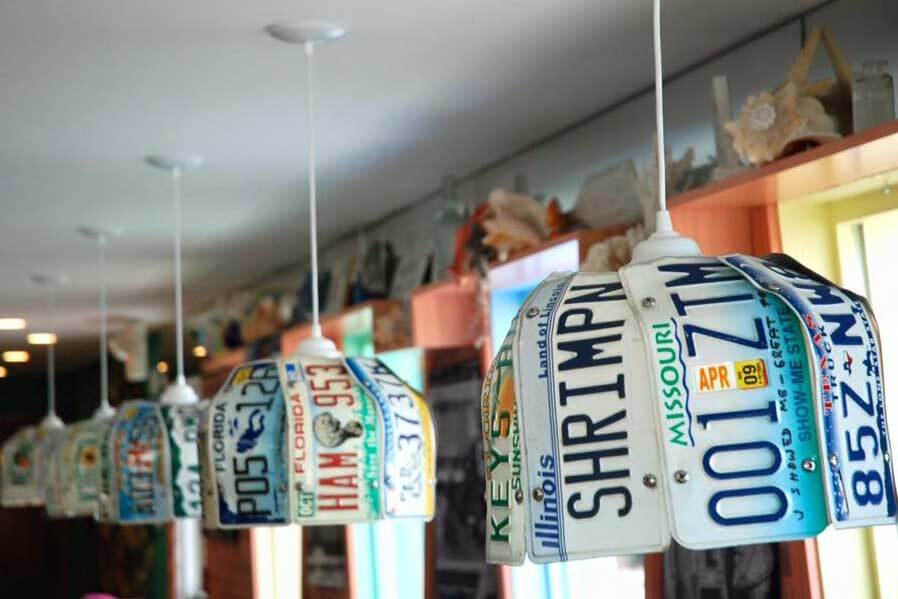 Lights made from license plates. 