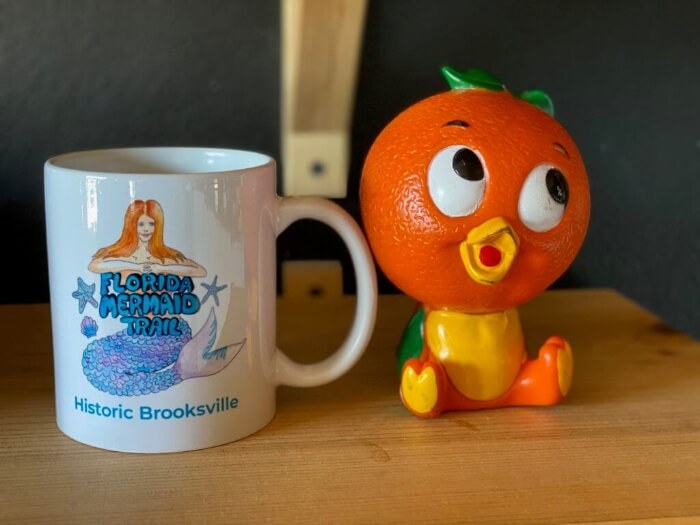 Orange bird and a Florida Mermaid Trail mug.