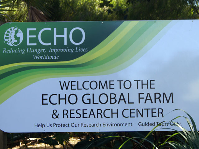 Photo of a sign that says Welcome to the Echo Global Farm and Research Center