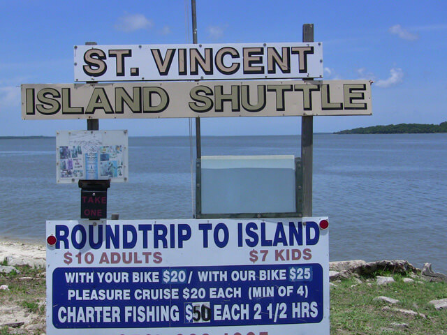 Photo of a sign for the St. Vincent Island Shuttle