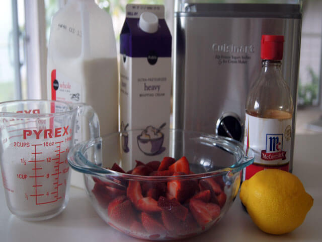 Photo of ingredients for strawberry Ice Cream