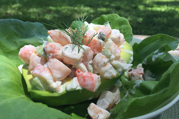Photo of shrimp salad on an avocado