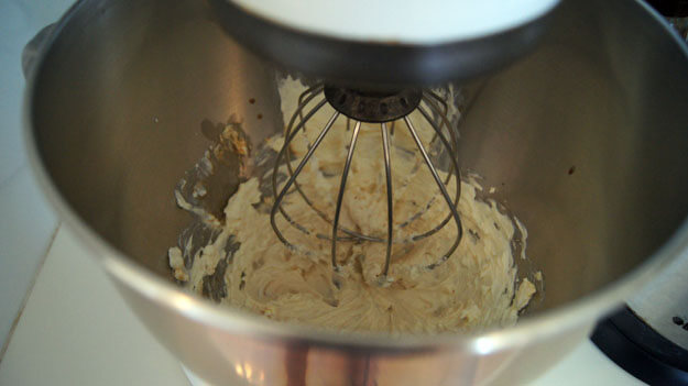 Cream cheese in a mixer 
