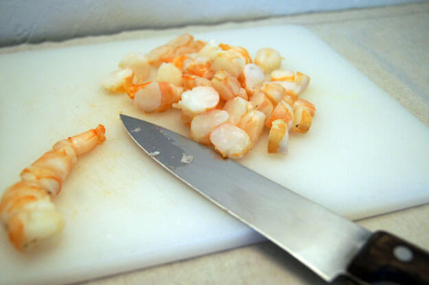 Diced shrimp. 