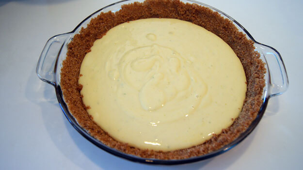 Filling poured into a pie for Authentic Florida Key Lime Pie Recipe