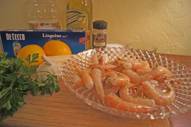 Photo of ingredients to make shrimp pasta