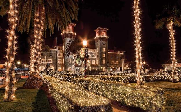 Lightner Museum decorated with lights during Night of Lights