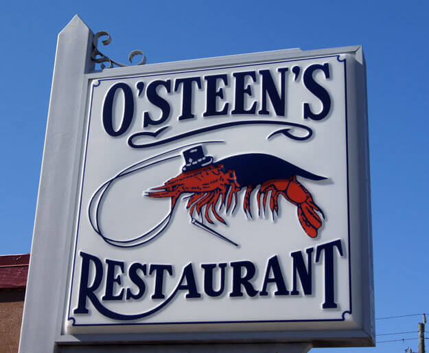 Sign to Osteen's Restaurant. 