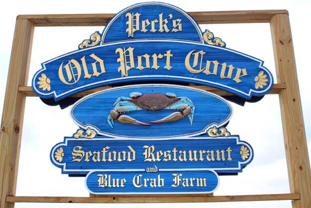 Photo of the sign to Peck's Old Port Cove Seafood Restaurant