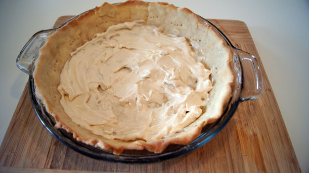 Cream cheese mixture in the bottom of a pie crust 