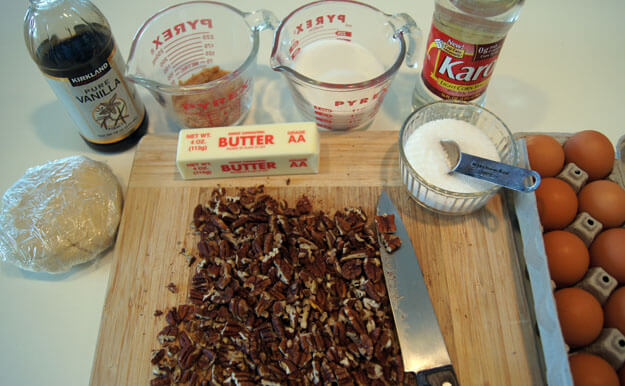 Photo of ingredients for pecan pie