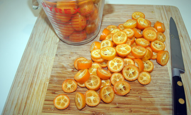 Cut up kumquats 