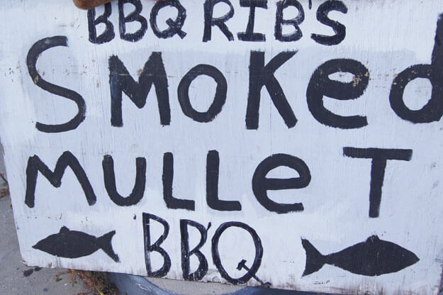 Photo of a sign for smoked mullet