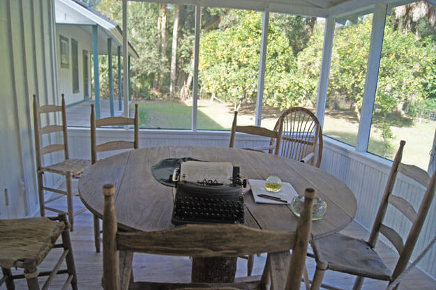 Photo of a table with a typewriter on it