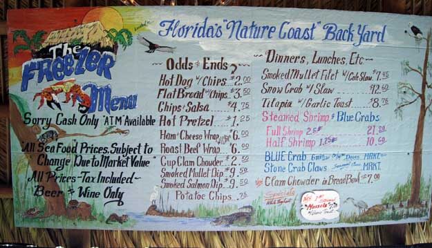 Photo of the menu at the Freezer