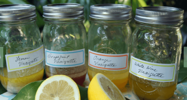 Photo of vinaigrettes in mason jars