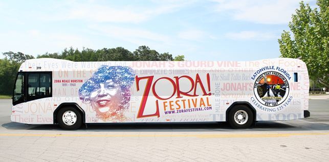 bus that says Zora Festival! 
