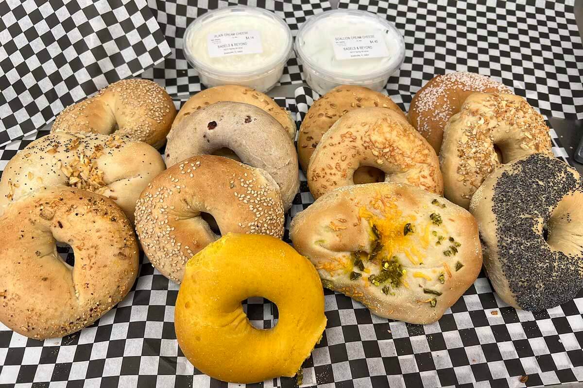 Bagels and Beyond bagels on a tray