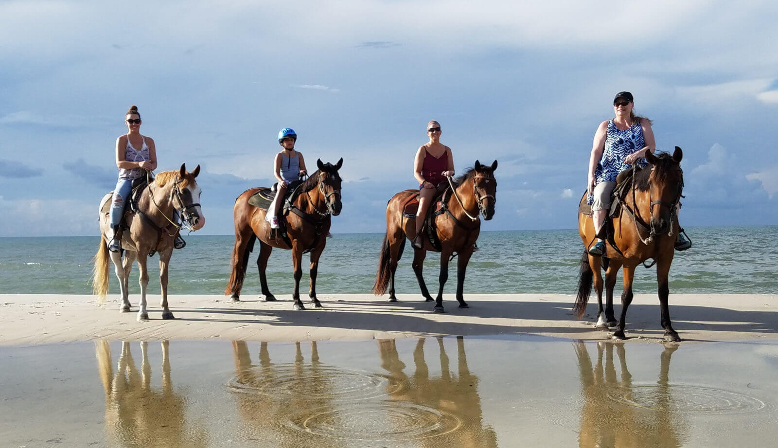 Photo of horses on the beach at Two Bit Stable