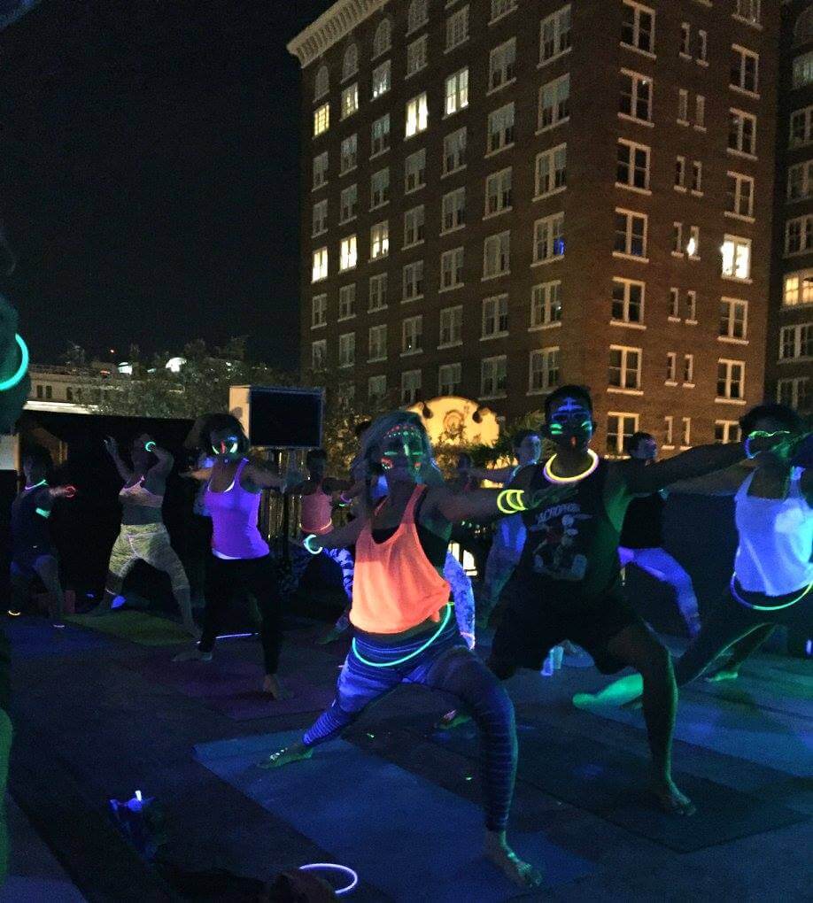 Glow Yoga at Aero Rooftop Bar in Orlando Florida