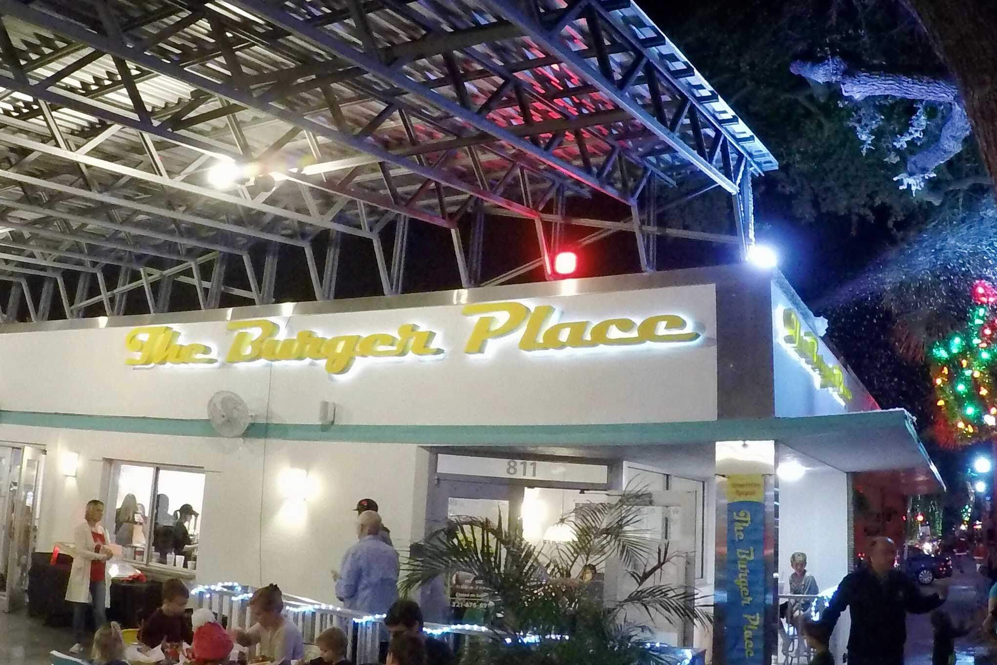 Exterior of The Burger Place. 