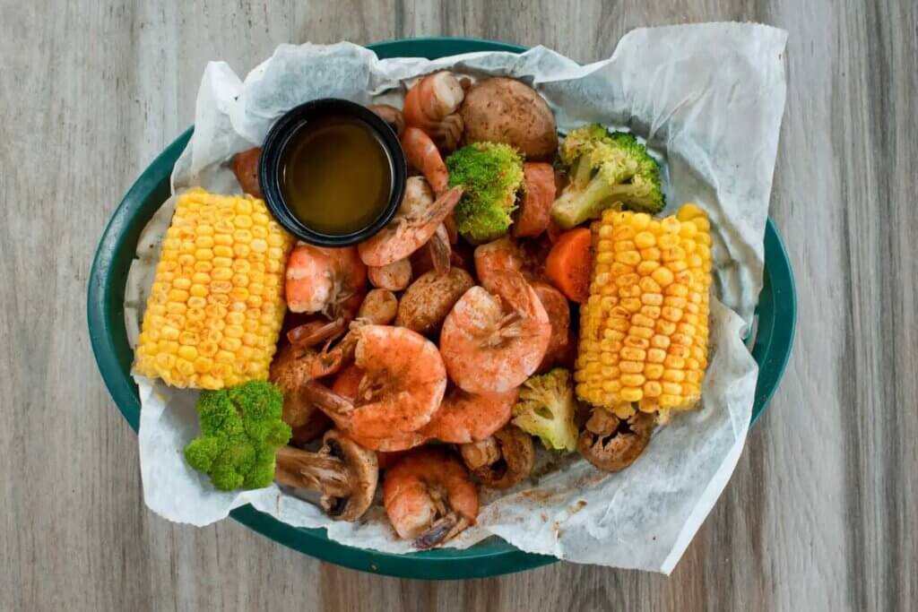 Seafood on a platter at Whiteys Fish Camp
