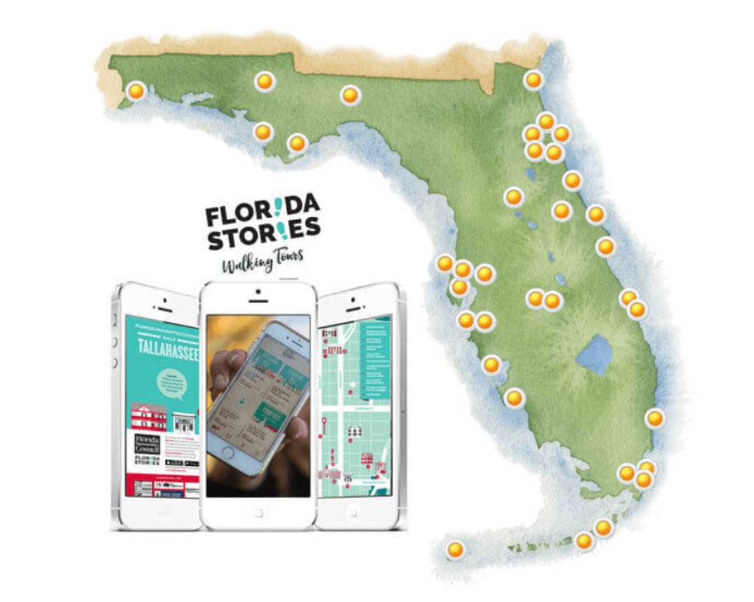 Advertisement for Florida Stories app with map