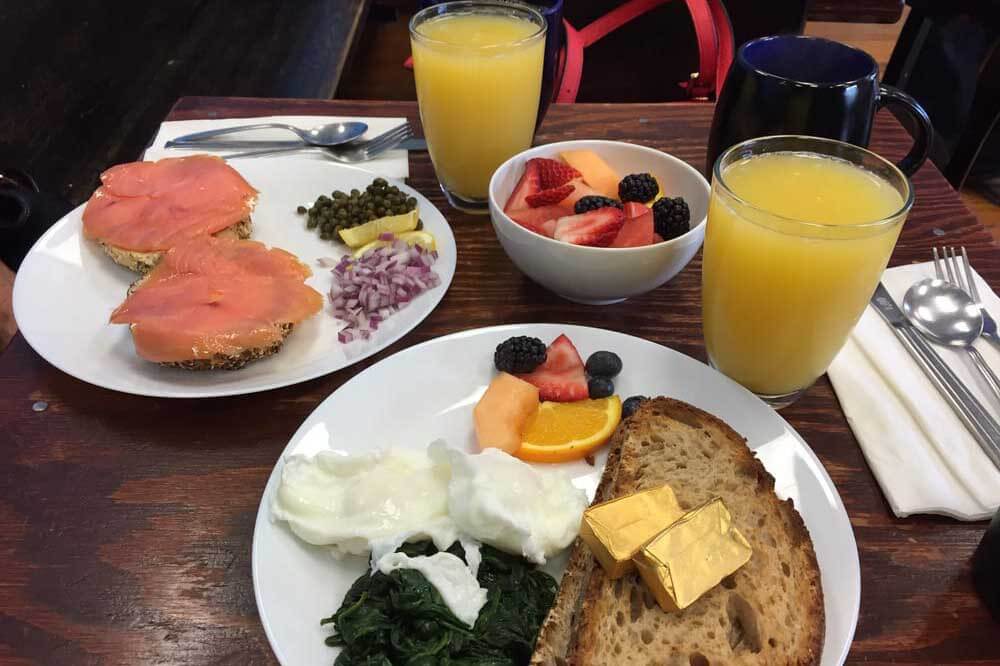 Blue Dot Cafe breakfast items on a plate