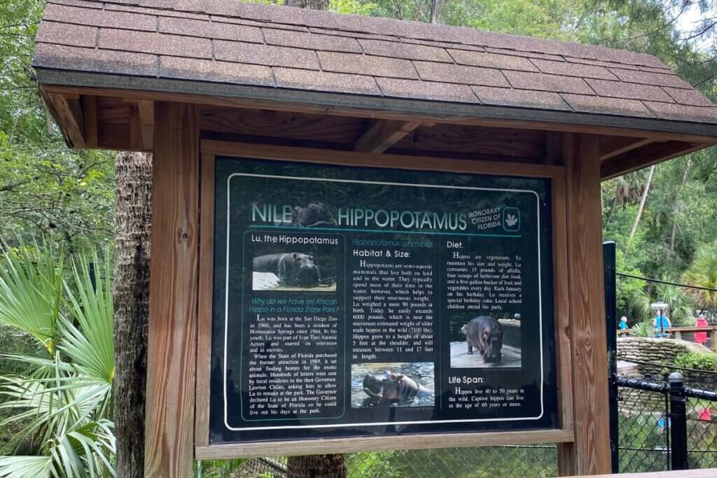 Hippopotamus sign at Homosassa Springs