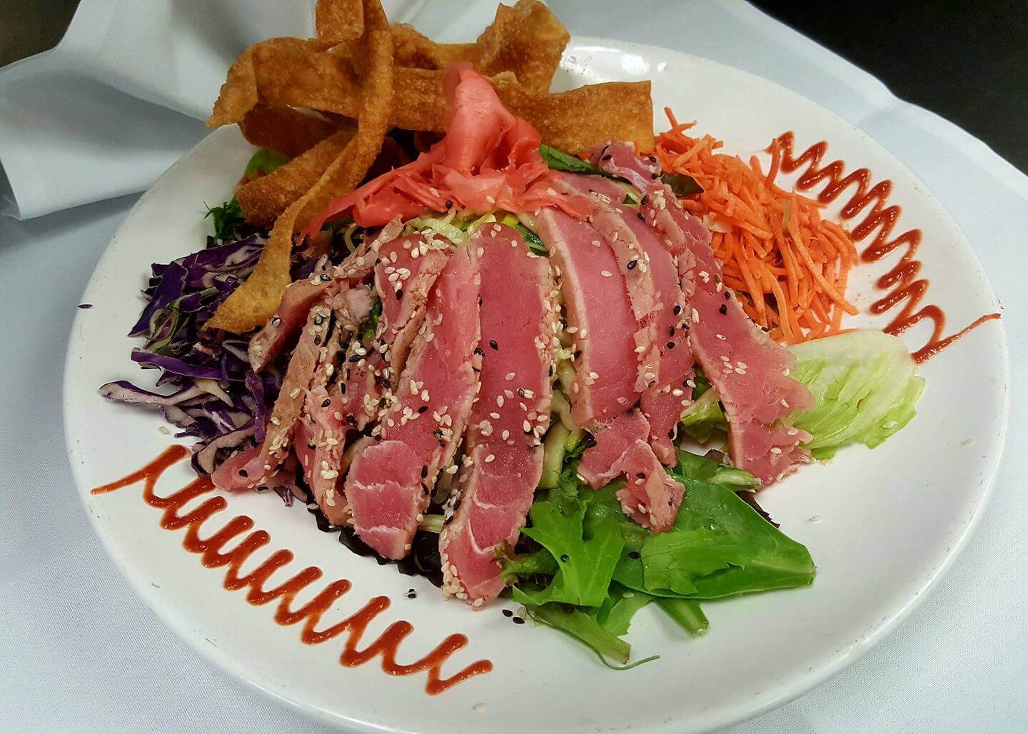 Seared Ahi Tuna Salad served at McGuire's Irish Pub in Florida 