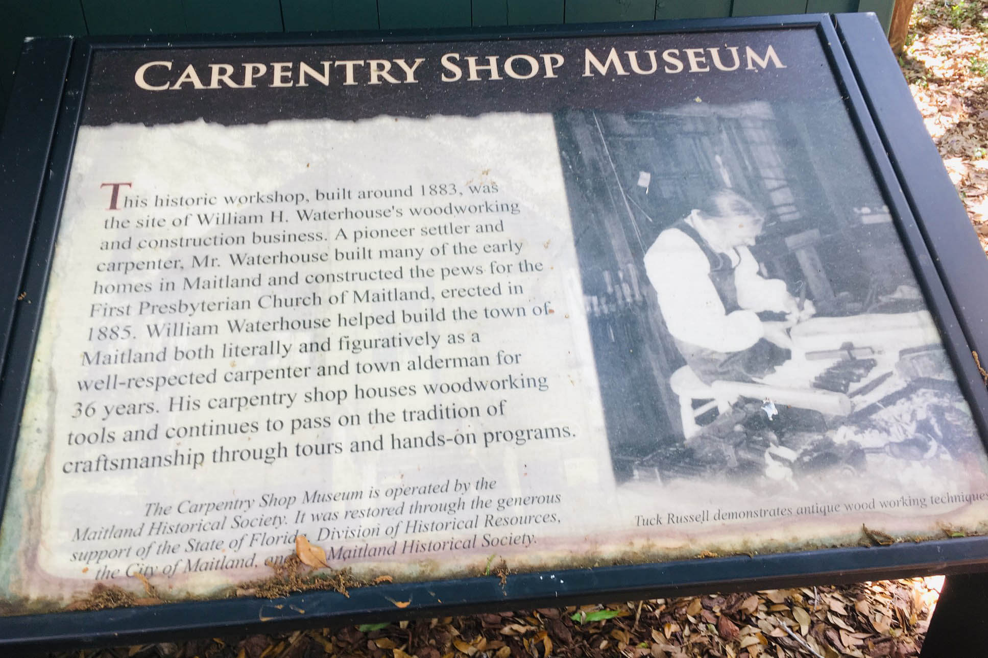 Carpentry Shop Museum sign. 