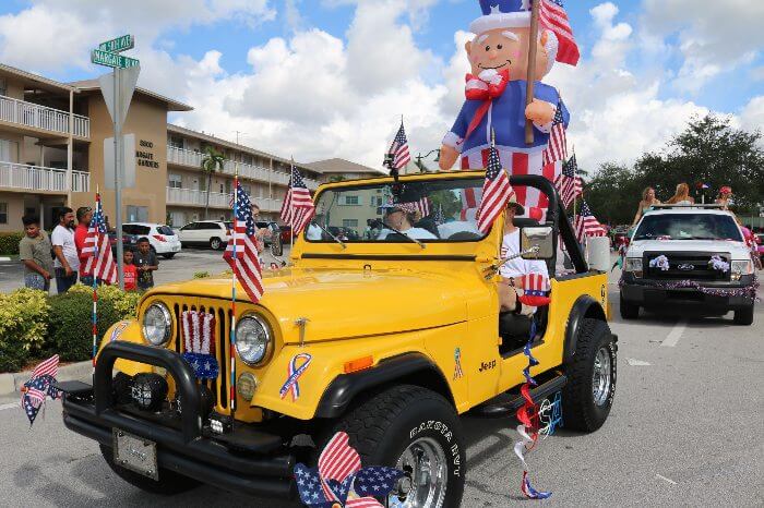 Photo of a car decorated for the Fourth of July