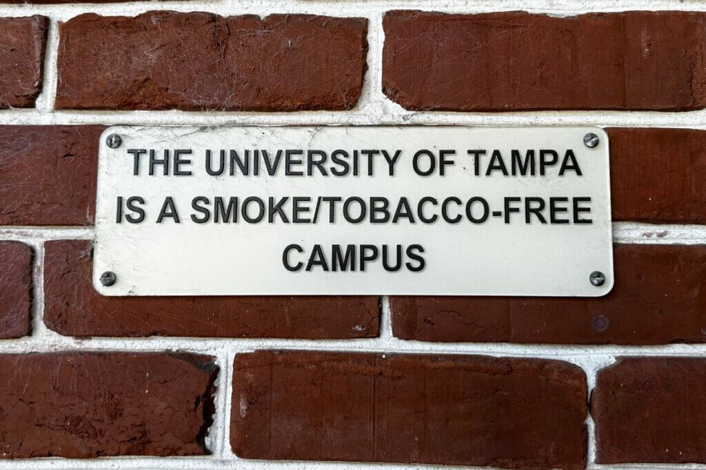 
The University of Tampa is a Tobacco-Free Campus sign
