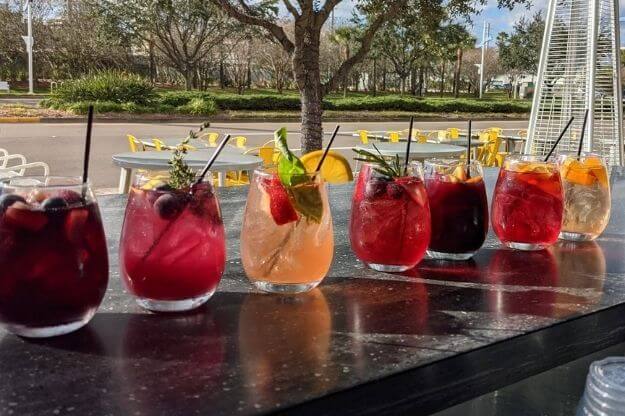 Photo of a row of sangria glasses