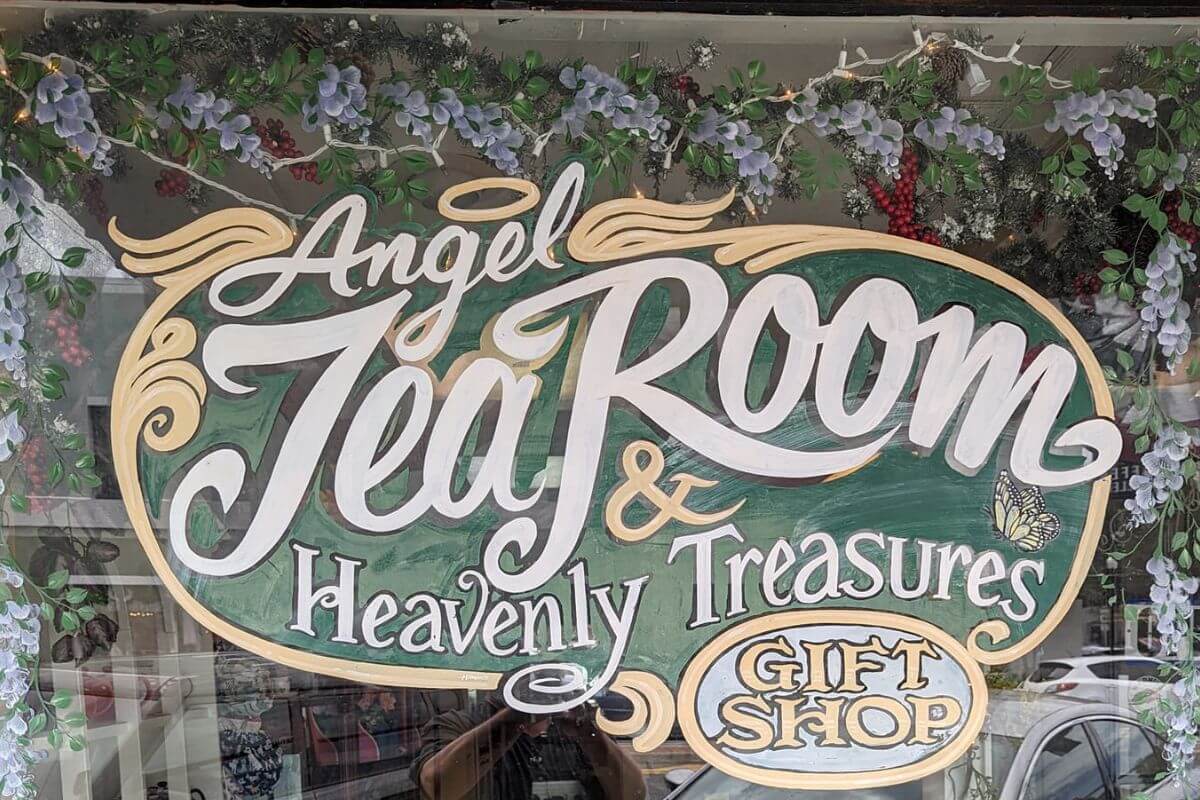 Angel Tea Room and Heavenly Treasures Gift Shop window in Dade City