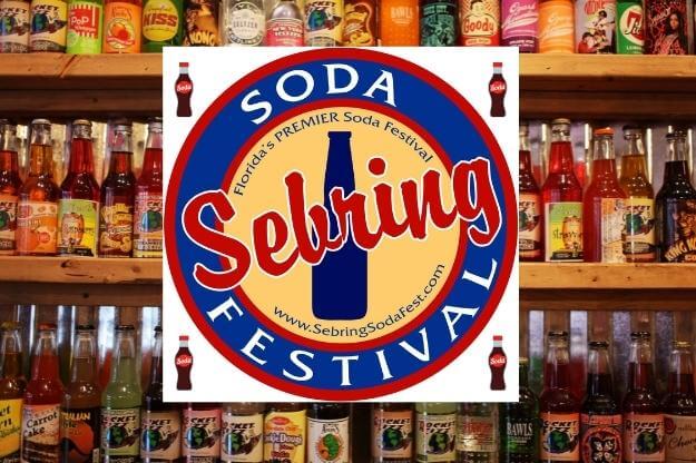 Shelf of vintage soda with Sebring Soda Festival logo. 