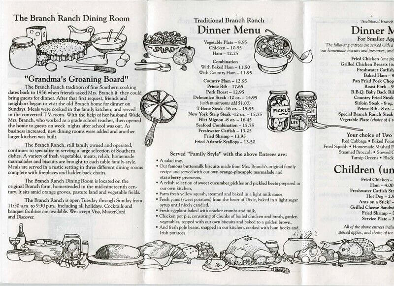 Branch Ranch menu